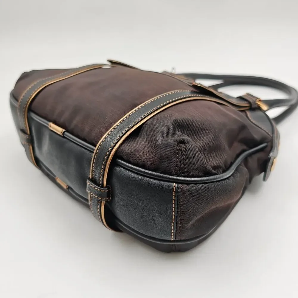 Vintage Loewe Anagram Black Nylon Leather Handbag Shoulder Bag